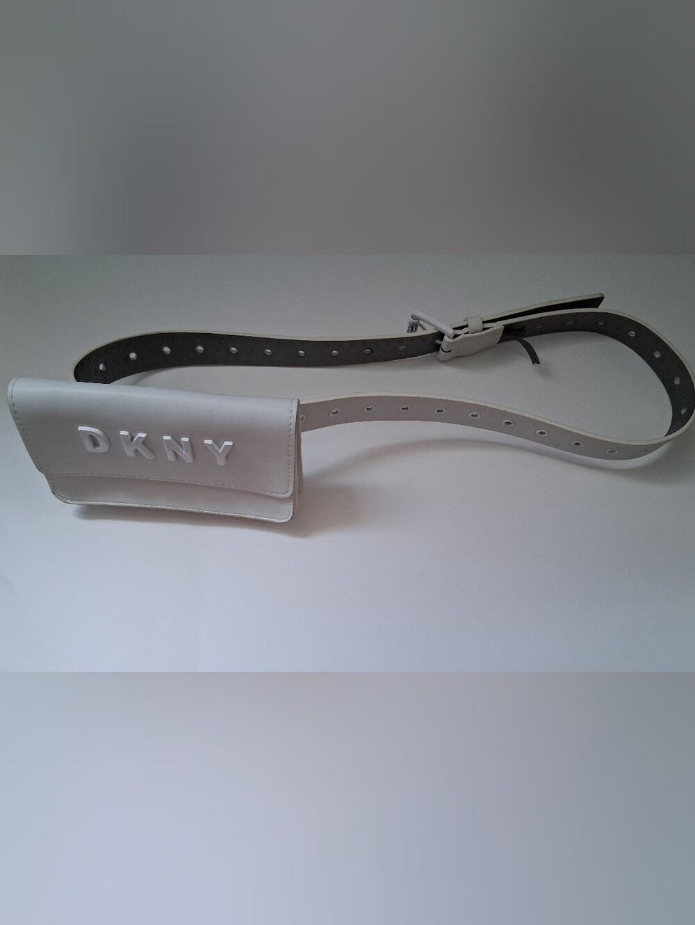 DKNY White Leather Waist Belt Pouch with Embossed Logo